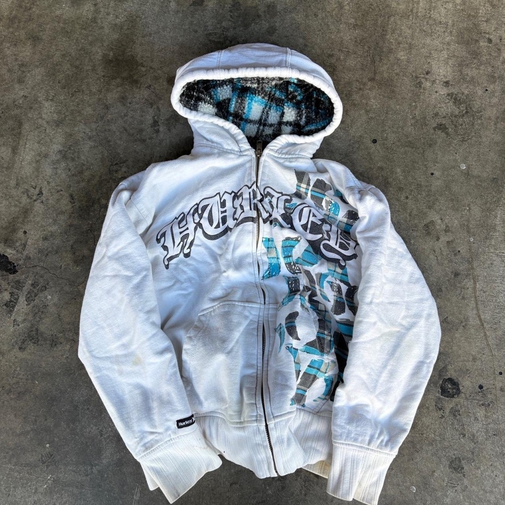 Hurley White Hoodie with Blue and Black Accents